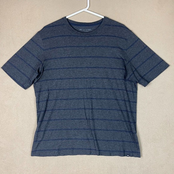 Travis Mathew Shirt Adult Large Gray‎ Striped Short Sleeve Tee Logo Preppy Mens - Picture 1 of 8